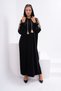 Women's Black Hooded Shoulder with Sequins Embroidery Black Velvet Dress
