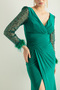 Women's Green Slim Fit V-Neck Sleeves with Stones Slit Long Evening Dress - 2