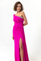 Women's Fuchsia Slim Fit One Shoulder Stone Long Evening Dress - 3
