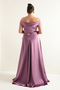Women's Lavender Boat Neck Plus Size Satin Evening Dress & Graduation Dress - 5
