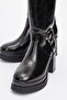 Rock Black Leather Buckle Zippered Women's Platform Heeled Boots - 3