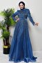 Indigo Hijab Evening Dress - Sıla Stone Detailed - 4