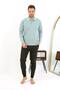 Fashion Line Men's Polo Collar Long Sleeve Combed Cotton Pajama Set 6862 Water Green - 2