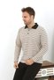 Fashion Line Men's Polo Collar Long Sleeve Combed Cotton Pajama Set 6862 Cream - 3