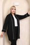 Women's Large Size Black Steel Fabric Piping Detailed Cardigan Trousers Set 65N38349 - 5
