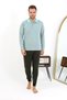 Fashion Line Men's Polo Collar Long Sleeve Combed Cotton Pajama Set 6862 Water Green - 5