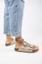 Irene Genuine Leather Double Buckle Silver Buckle Beige Slippers - 6