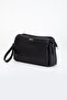 Women's Portfolio Wallet Bag Black 3 Compartments Long Short Strap - 4
