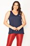 Women's Large Size Navy Blue Back Tulle Sports Blouse 65n31513 - 6
