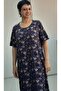 Navy Blue Floral Print Short-Sleeved Combed Cotton Viscose Dress - 2