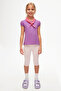 Light Purple Basic Girl's Crew Neck Watermelon Sleeve T-Shirt