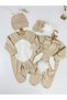 Beige Rabbit-Themed Pom-Pom Triple Set Jumpsuit Newborn Baby Hospital Discharge Outfit - 2