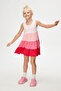 Uçuk Pink-Fuchsia Layered Colorful Girls' Drawstring Strap Dress