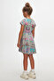 Moon Grey Chirping Animals Girl's Print Short Sleeve Dress - 4