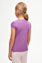 Light Purple Basic Girl's Crew Neck Watermelon Sleeve T-Shirt - 4