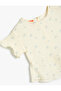 Floral Blouse Short Sleeve Crew Neck Textured Ruffle Detailed Cotton - 3