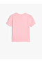 T-Shirt Short Sleeve Crew Neck Ribbed Heart Printed - 2