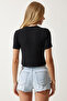 Black Knitted Crop T-Shirt - Heart Embroidery, Lmx0064 - 5