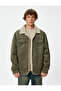 Suede Look Jacket Slim Fit Plush Detailed Shirt Collar - 3