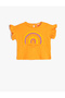 T-Shirt Ruffled Short Sleeve Crew Neck Cotton Rainbow Printed