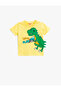 Dinosaur Printed T-Shirt Long Sleeve Crew Neck Applique Detailed