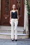 Thick Belted Pocketed Spanish Wide Leg L Stretch Fabric Fabric Trousers-Cream
