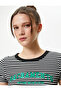 Printed Crop T-Shirt Short Sleeve Crew Neck Slim Fit Ribbed