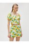 Fruit Printed Crop Blouse Short Balloon Sleeves Square Neck Cotton - 3