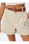 Cotton Mini Shorts with High Waist Belt and Pocket Detail - Relaxed Fit - 5