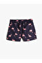 Swim Shorts with Flamingo Print, Tieable Waistband and Mesh Lining