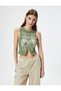 Crop Sleeveless T-Shirt Printed Asymmetric Cut Front Crew Neck Cotton - 3
