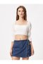 Crop Blouse Square Neckline Low-cut Back Long Sleeve Gather Detailed Cotton - 3