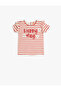 Striped T-Shirt Ruffled Sequin-Paillette Embroidered Short Sleeve Cotton