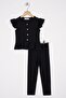 Black Color Girl's Tights Set with Ruffled Sleeves and Buttoned Front Accessories