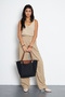 Large Size Black Tan Women's Hand and Shoulder Bag with Folding Zipper - 2