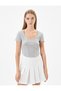 Corset Detailed T-Shirt Slim Fit Short Sleeve U Neck Cotton - 3