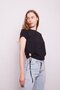 Lycra-Free Cotton Fabric Wide Zero Neckline Short Sleeve Side Tie Short Sleeve Tshirt-Black - 5