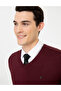 Claret Red Slim Fit V-Neck Basic Knitwear Sweater 50248554-Vr014 - 2