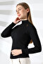 Faga Women's Soft Touch Window and Drawstring Detail Half Fisherman Long Sleeve Thermal Sweater & Blouse - Black - 4