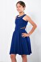 Stone Detailed Evening Dress Navy Blue Mdv344 - 4