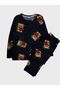 Girl's Cotton Navy Blue Teddy Bear Patterned Long Sleeve Pajama Set - 2