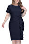 Women's Large Size Navy Blue Waist Draped Ruffle Large Size Evening Dress - 2