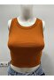 Brown Halter Neck Crop Top Darkalıp Ribbed Thick Bias Bustier - 2