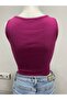 Purple Halter Collar Crop Top Darkalıp Ribbed Thin Bias Bustier - 3