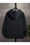 Unisex Black Oversize Hooded Zippered Cardigan - 2