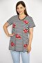 Women's Black Plus Size Stone Detailed V-Neck Striped Blouse 65n36593 - 3