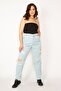 Women's Large Size Blue Washed Effect Ripped Detailed Jeans 65n33945 - 7