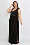 Women's Large Size Black Sequin Detailed Wrap Evening Dress 65n34786