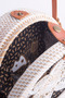 Women's Round Genuine Straw Bag with Leather Strap Detail - White - 3