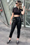 Women's Elastic Waist Leather Trousers